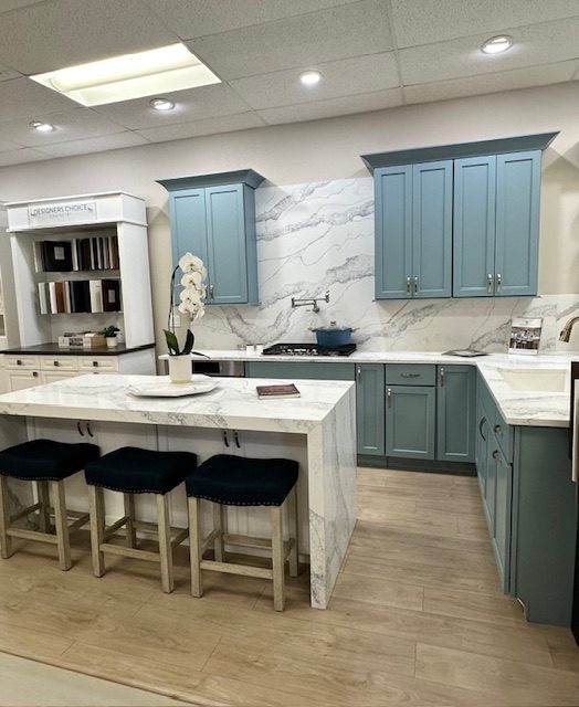 Designed kitchen display inside the Cabinet and Flooring Outlet showroom in Port Orange